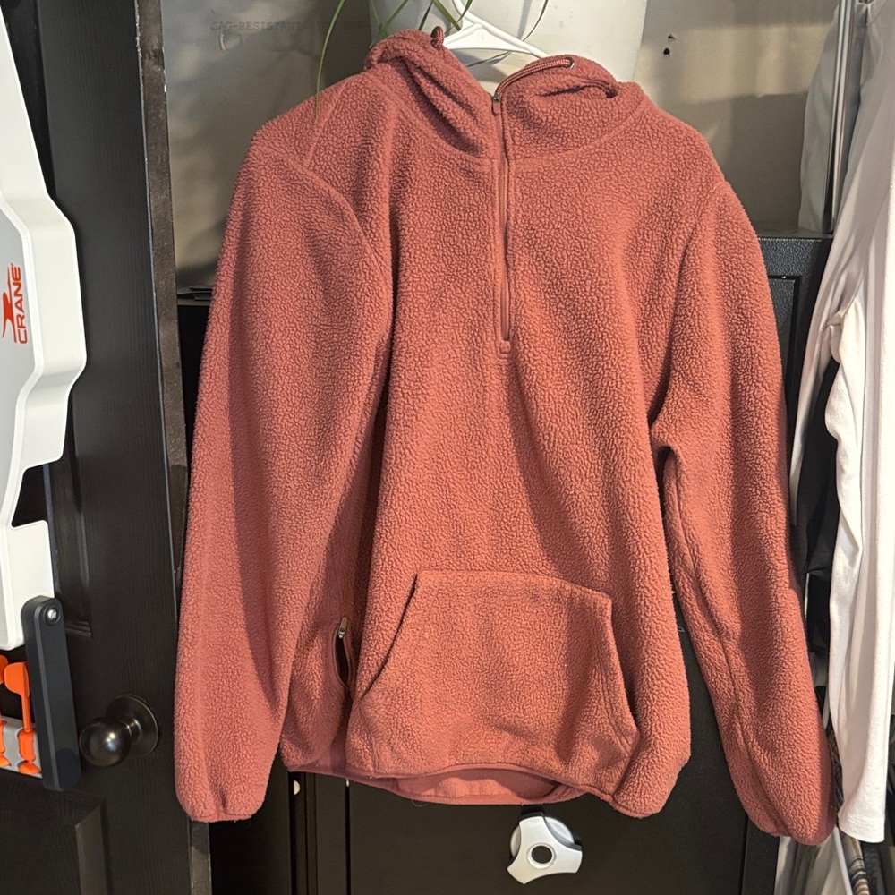 Eddie Bauer Rust-Colored Sherpa Hooded Pullover
